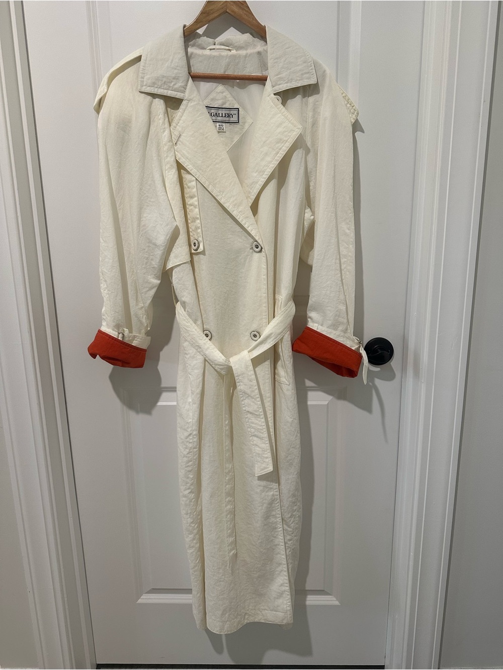 Vintage 80's - 90's J GALLERY Ivory Trench Coat Belt & Pockets Women's 9/10